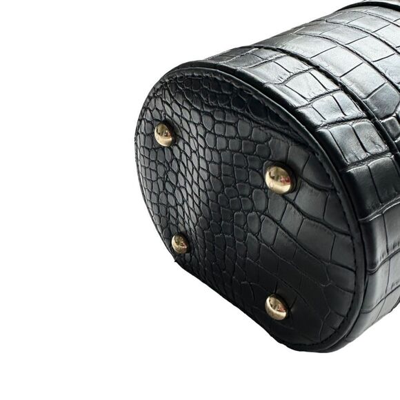 🔃Croc Embossed Black Cylinder Top Handle Crossbody Bucket Bag - Picture 9 of 10